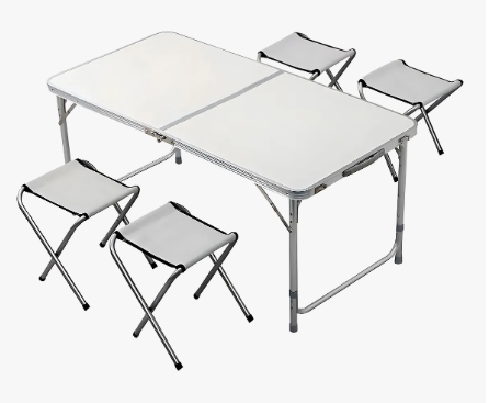 MESA TIPO MALETA CON 4 BANQUILLOS